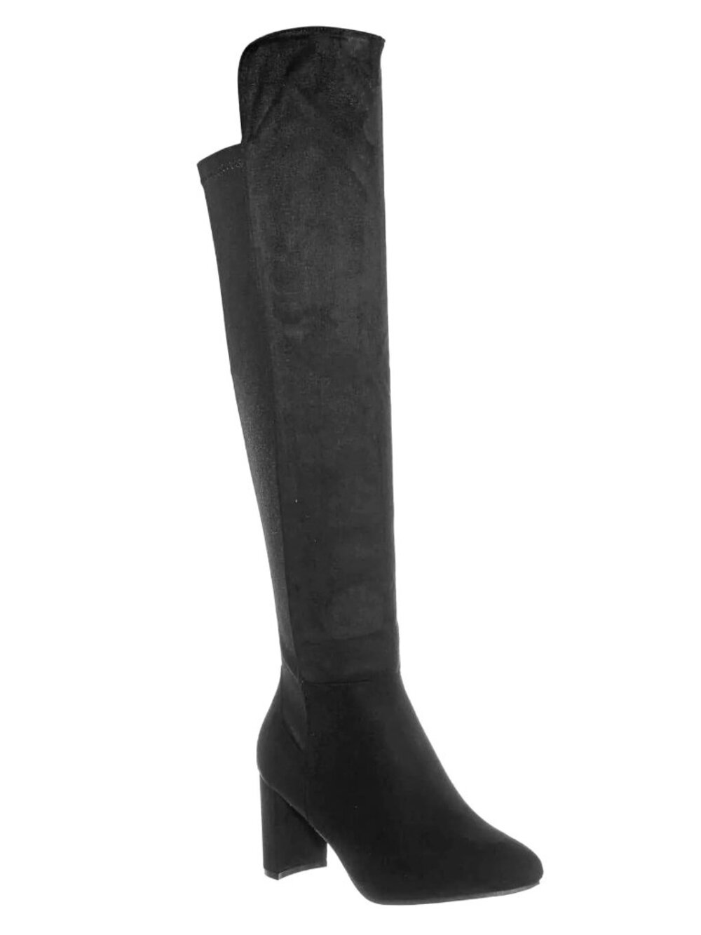 Wild Diva Blake-05 Knee High Foldable Block Heel Elastic Panel Black Boots - Picture 3 of 7